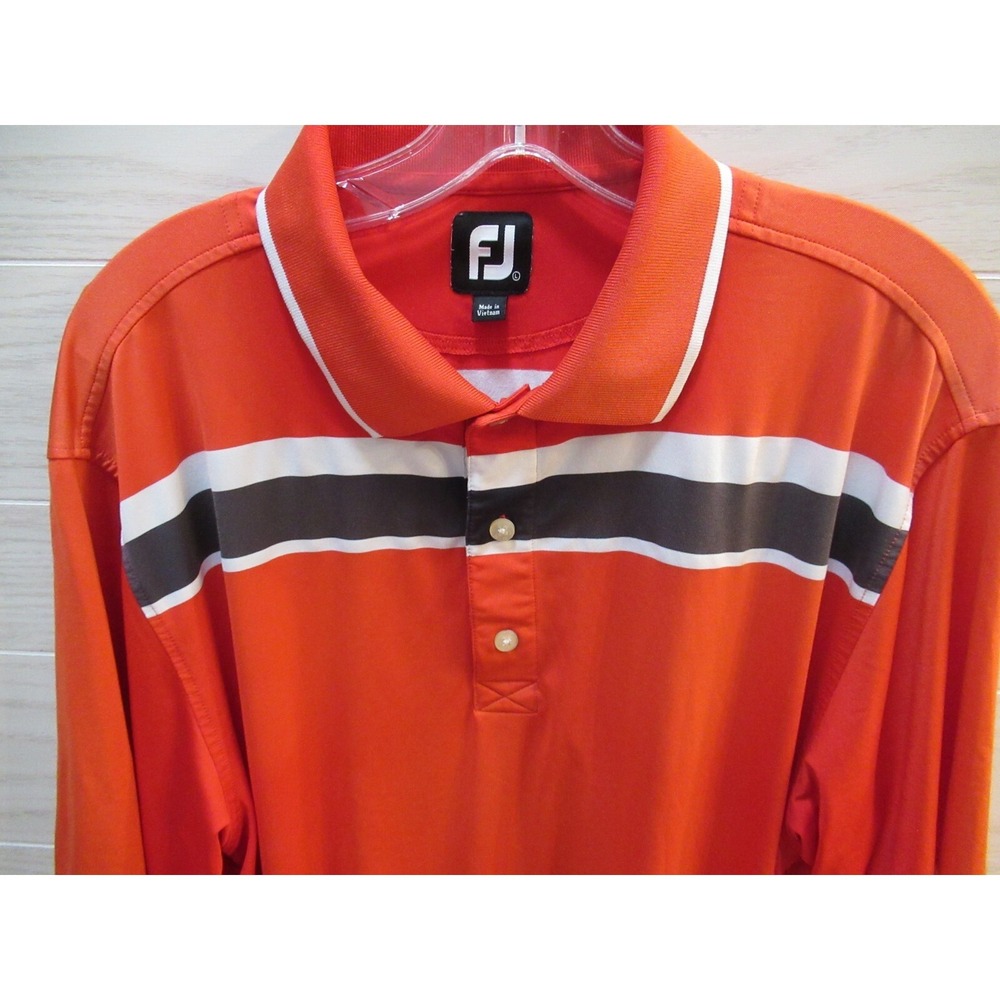 FootJoy Mens Polo Golf Shirt Size Large FJ Orange to‎ reddish-orange gray stripe